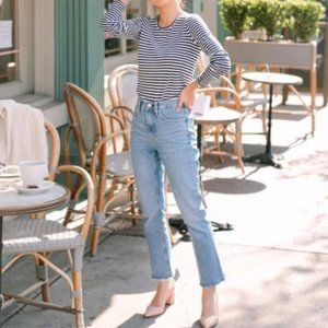 Everlane Kick Flare Crop Jeans High Rise Light Blue Wash, Sz 31